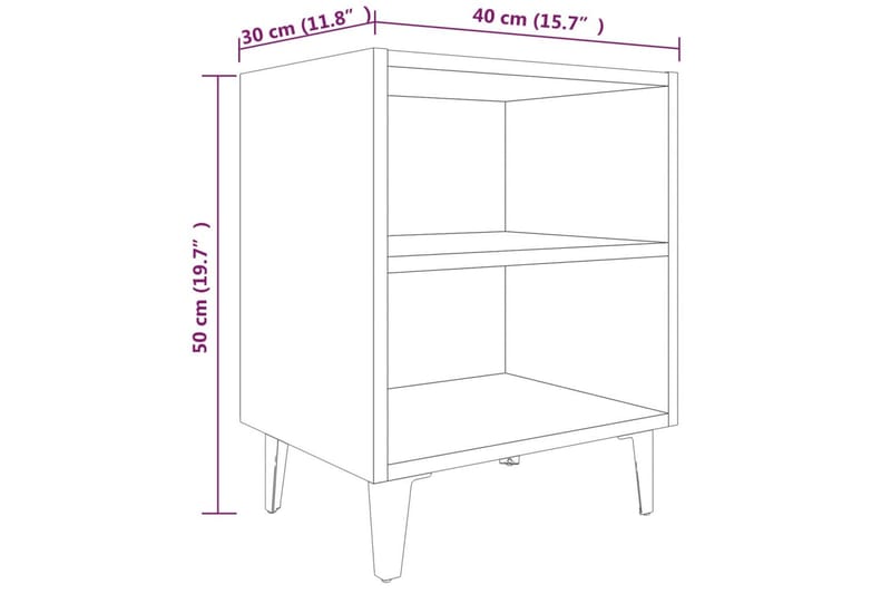 Sängbord med metallben 2 st brun ek 40x30x50 cm - Brun - Sängbord & nattduksbord