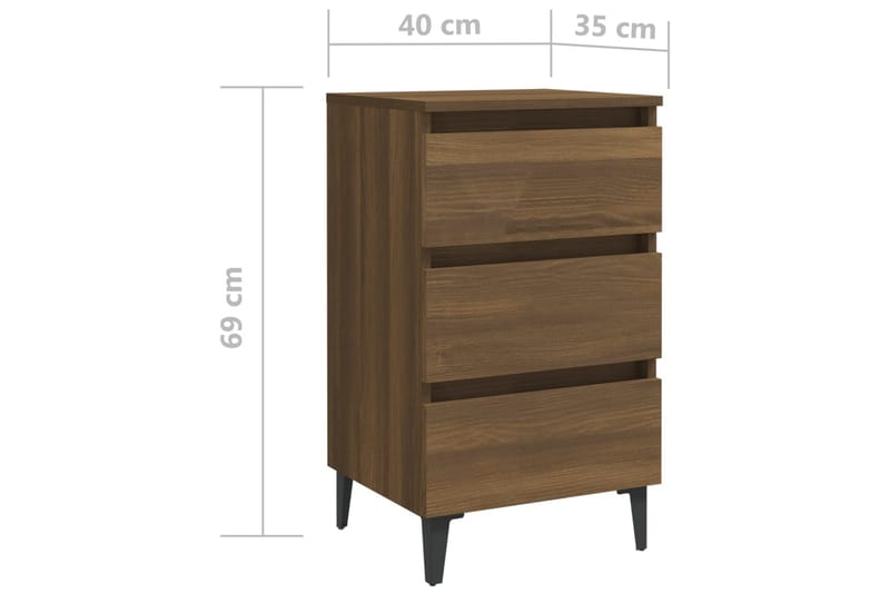 Sängbord med metallben 2 st brun ek 40x35x69 cm - Brun - Sängbord & nattduksbord