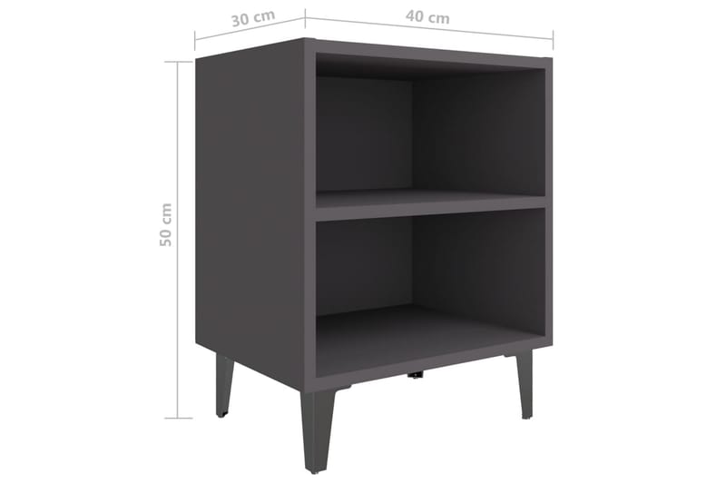 Sängbord med metallben 2 st grå 40x30x50 cm - Grå - Sängbord & nattduksbord