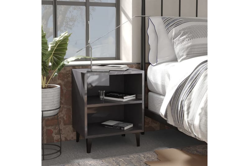 Sängbord med metallben 2 st grå högglans 40x30x50 cm - Grå - Sängbord & nattduksbord