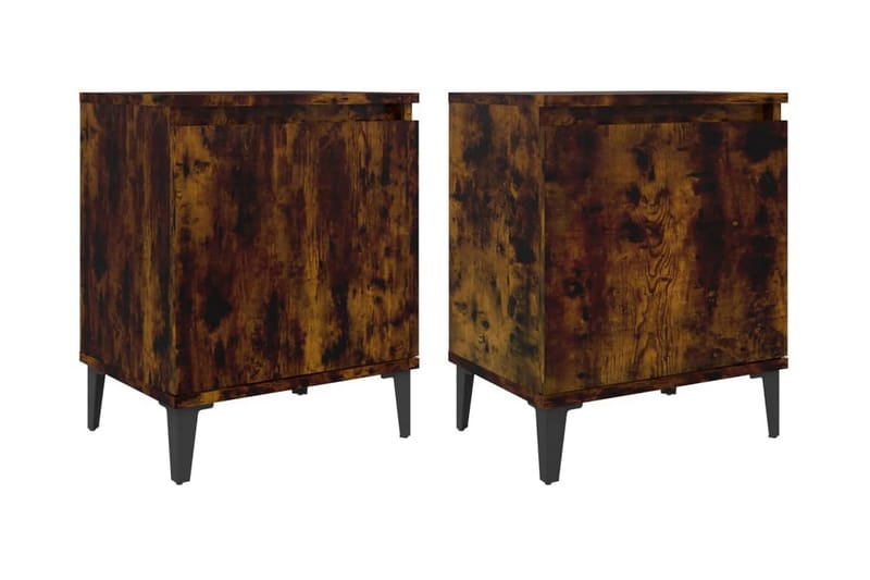 Sängbord med metallben 2 st rökfärgad ek 40x30x50 cm - Brun - Möbler - Bord & matgrupper - Avlastningsbord - Sängbord & nattduksbord