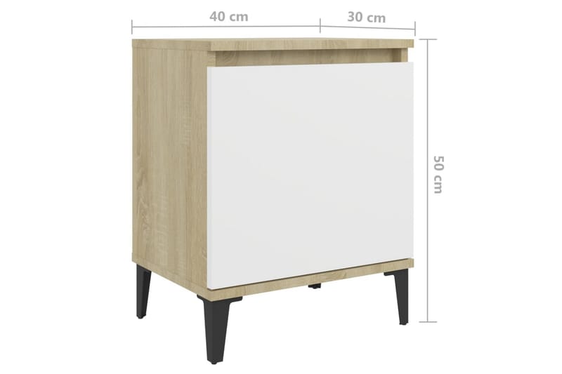 Sängbord med metallben 2 st sonoma-ek och vit 40x30x50 cm - Brun - Sängbord & nattduksbord