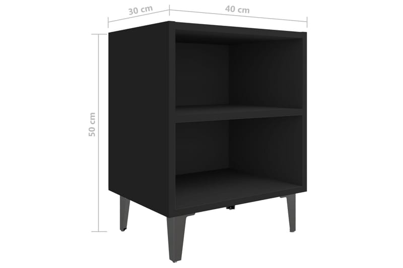 Sängbord med metallben 2 st svart 40x30x50 cm - Svart - Sängbord & nattduksbord