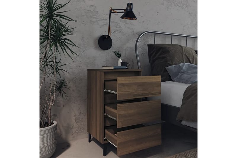 Sängbord med metallben brun ek 40x35x69 cm - Brun - Sängbord & nattduksbord