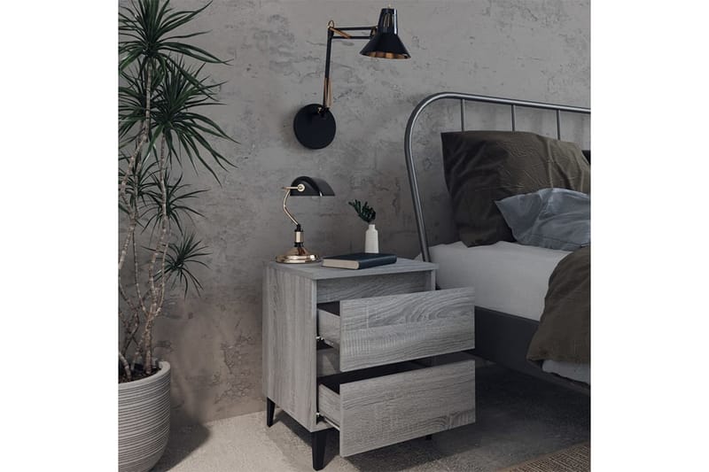 Sängbord med metallben grå sonoma 40x35x50 cm - Grå - Sängbord & nattduksbord
