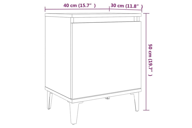 Sängbord med metallben rökfärgad ek 40x30x50 cm - Brun - Möbler - Bord & matgrupper - Avlastningsbord - Sängbord & nattduksbord