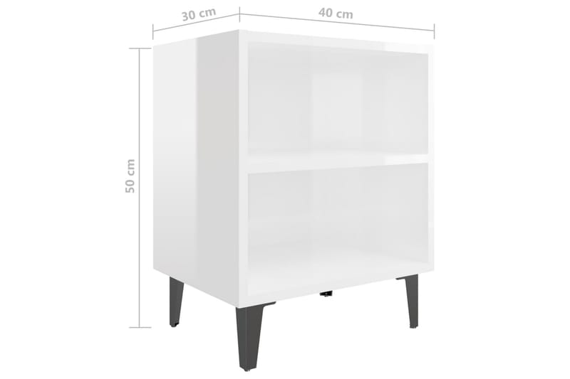 Sängbord med metallben vit högglans 40x30x50 cm - Vit - Sängbord & nattduksbord