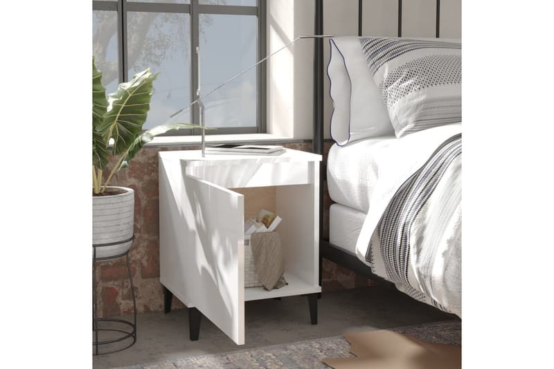 Sängbord med metallben vit högglans 40x30x50 cm - Vit - Sängbord & nattduksbord