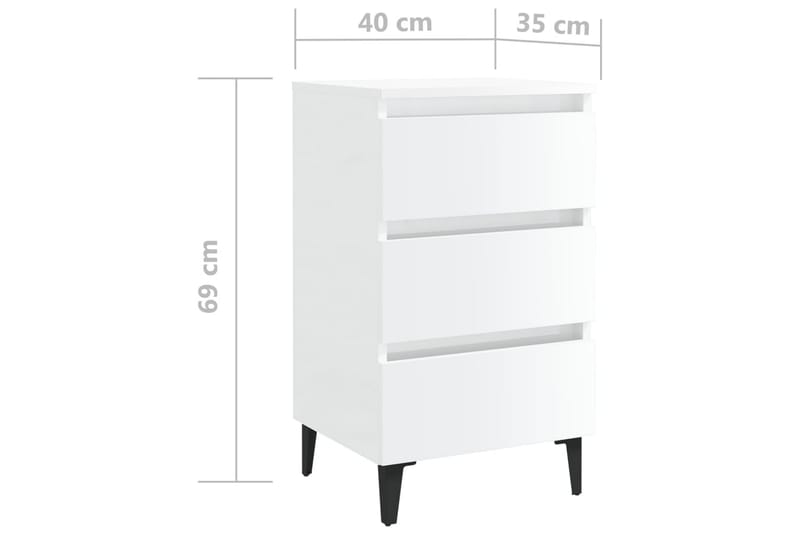 Sängbord med metallben vit högglans 40x35x69 cm - Vit - Sängbord & nattduksbord