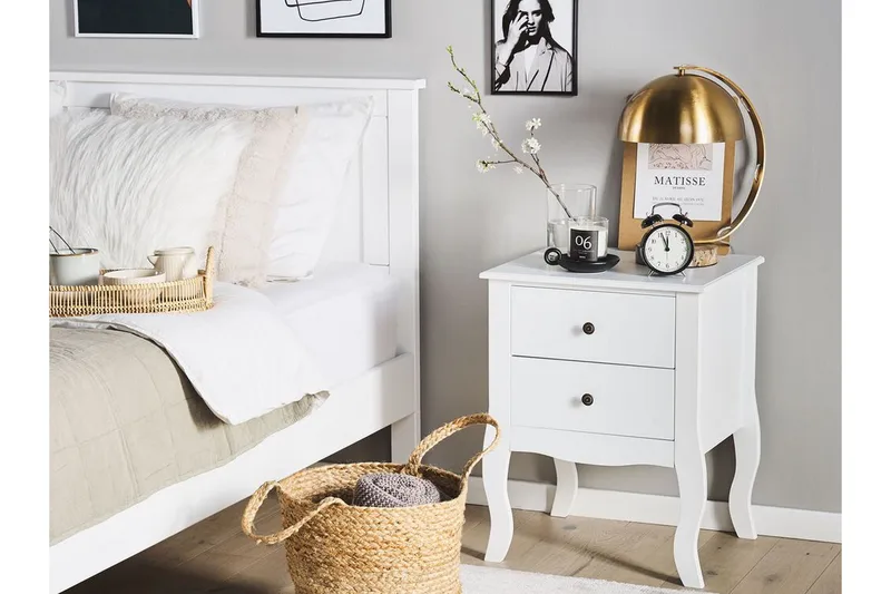 Sängbord vit 2 lådor LANE - Vit - Möbler - Bord & matgrupper - Avlastningsbord - Sängbord & nattduksbord