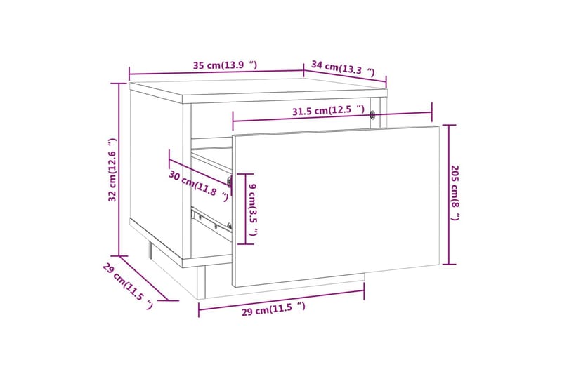 Sängbord vit 35x34x32 cm massiv furu - Vit - Sängbord & nattduksbord