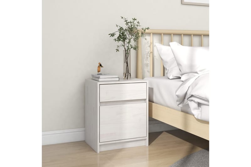 Sängbord vit 40x31x50 cm massiv furu - Vit - Möbler - Bord & matgrupper - Avlastningsbord - Sängbord & nattduksbord