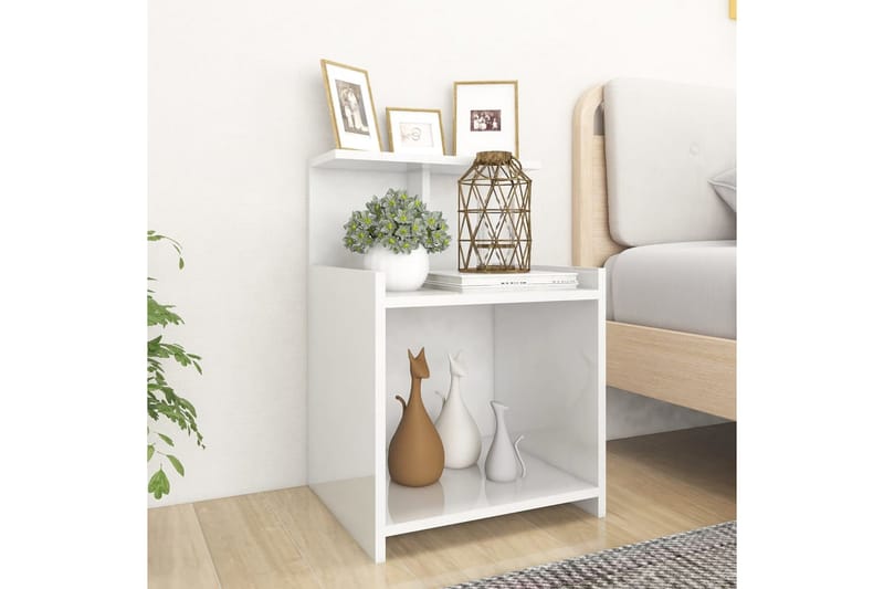 Sängbord vit högglans 40x35x60 cm spånskiva - Vit - Sängbord & nattduksbord