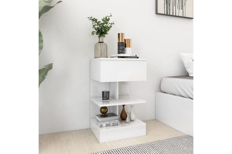 Sängbord vit högglans 40x35x65 cm spånskiva - Vit - Möbler - Bord & matgrupper - Avlastningsbord - Sängbord & nattduksbord
