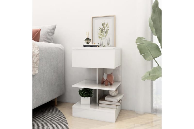Sängbord vit högglans 40x35x65 cm spånskiva - Vit - Möbler - Bord & matgrupper - Avlastningsbord - Sängbord & nattduksbord