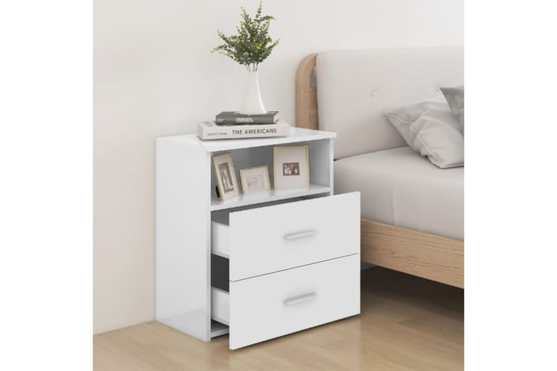 Sängbord vit högglans 50x32x60 cm - Vit - Sängbord & nattduksbord