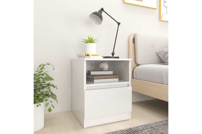 Sängbord vit höglans 40x40x50 cm spånskiva - Vit - Sängbord & nattduksbord