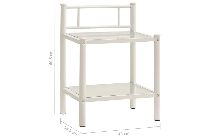 Sängbord vit och transparent 45x34x60,5 cm metall och glas - Vit - Möbler - Bord & matgrupper - Avlastningsbord - Sängbord & nattduksbord