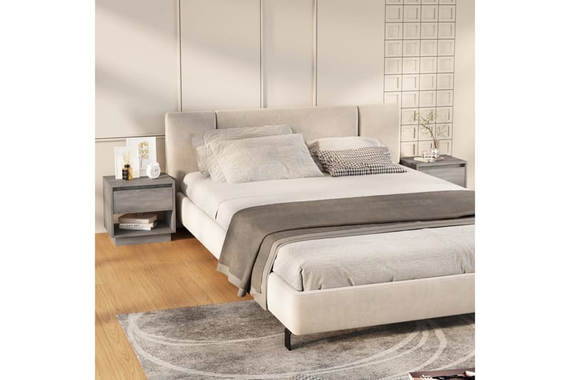 Sängskåp 2 st grå sonoma-ek 45x34x44 cm spånskiva - Grå - Sängbord & nattduksbord