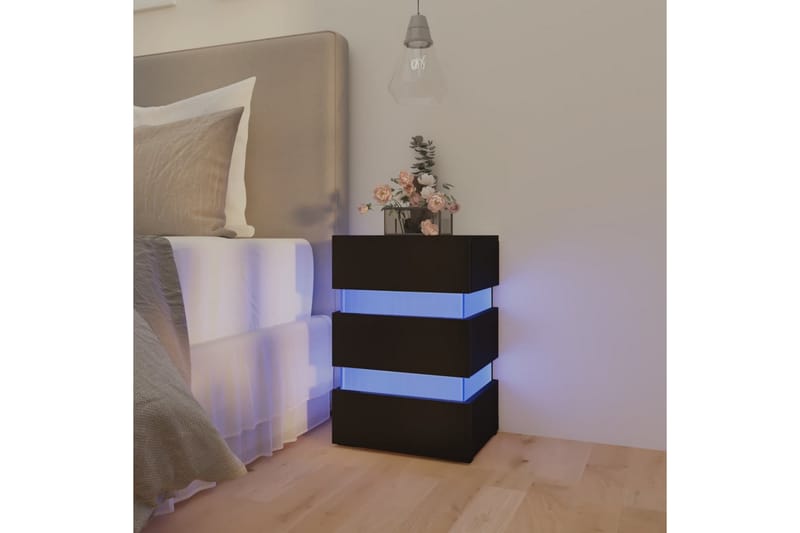 Sängskåp LED svart 45x35x67 cm spånskiva - Svart - Möbler - Bord & matgrupper - Avlastningsbord - Sängbord & nattduksbord