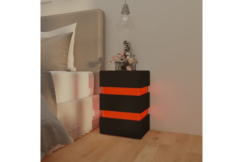 Sängskåp LED svart 45x35x67 cm spånskiva - Svart - Möbler - Bord & matgrupper - Avlastningsbord - Sängbord & nattduksbord