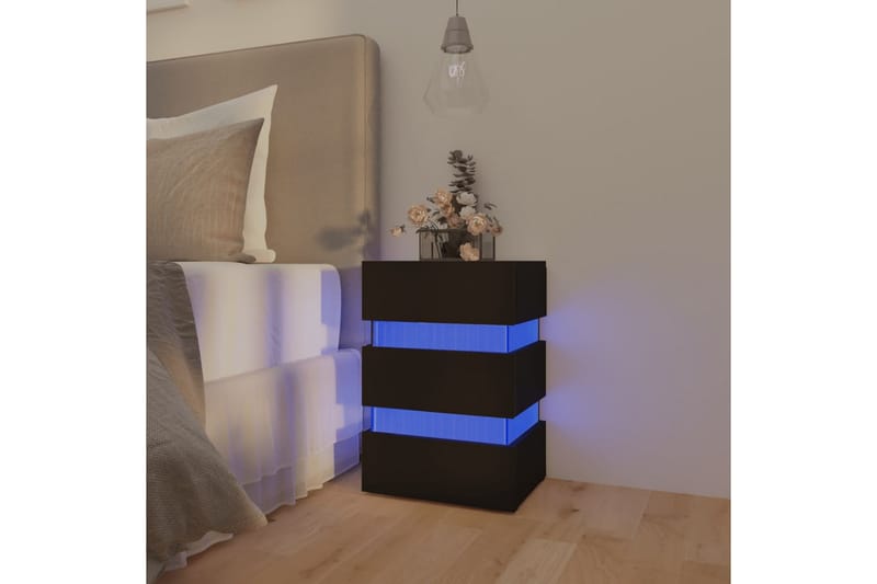 Sängskåp LED svart 45x35x67 cm spånskiva - Svart - Möbler - Bord & matgrupper - Avlastningsbord - Sängbord & nattduksbord