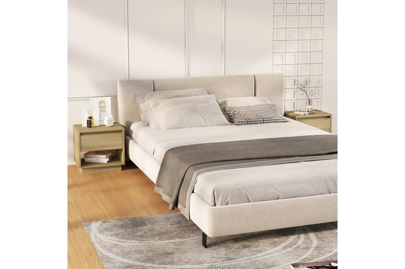 Sängskåp sonoma-ek 2 st 45x34x44 cm spånskiva - Beige - Sängbord & nattduksbord