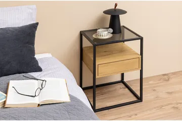 Sakila Sängbord 35 cm i Glas med Ekutseende, Förvaring med Låda - Natur - Möbler - Bord & matgrupper - Avlastningsbord - Sängbord & nattduksbord