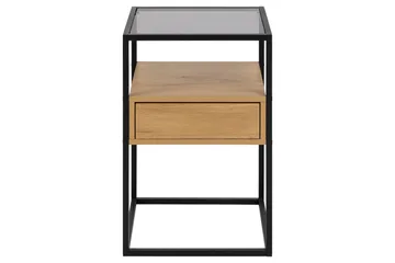 Sakila Sängbord 35 cm i Glas med Ekutseende, Förvaring med Låda - Natur - Möbler - Bord & matgrupper - Avlastningsbord - Sängbord & nattduksbord