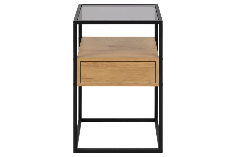 Sakila Sängbord 35 cm i Glas med Ekutseende, Förvaring med Låda - Natur - Möbler - Bord & matgrupper - Avlastningsbord - Sängbord & nattduksbord