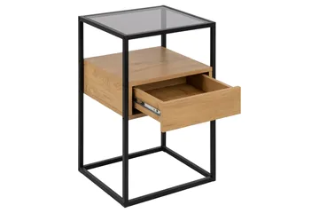 Sakila Sängbord 35 cm i Glas med Ekutseende, Förvaring med Låda - Natur - Möbler - Bord & matgrupper - Avlastningsbord - Sängbord & nattduksbord