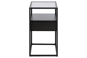 Sakila Sängbord 35 cm i Glas med Valnötsutseende, Förvaring med Låda - Svart - Möbler - Bord & matgrupper - Avlastningsbord - Sängbord & nattduksbord