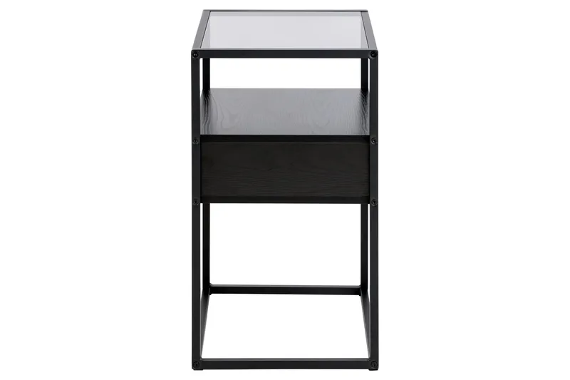 Sakila Sängbord 35 cm i Glas med Valnötsutseende, Förvaring med Låda - Svart - Möbler - Bord & matgrupper - Avlastningsbord - Sängbord & nattduksbord