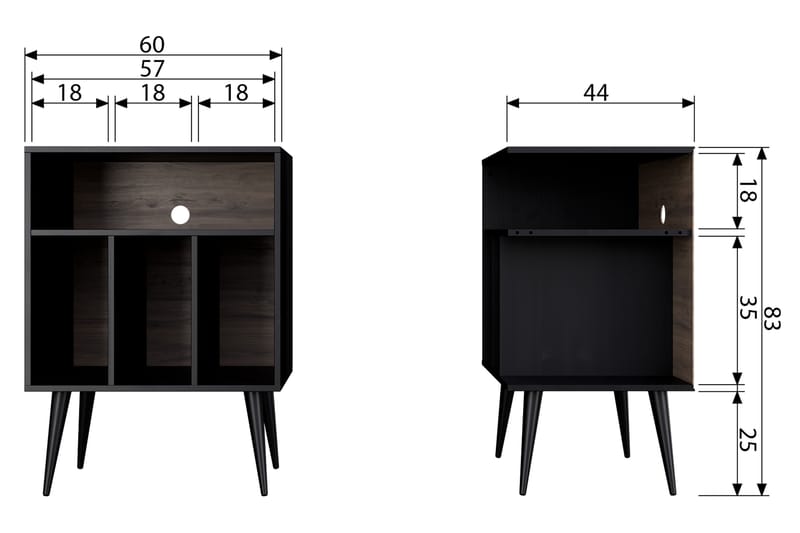 Seamas Sängbord 60 cm med Förvaring Hyllor - Valnöt/Svart - Möbler - Bord & matgrupper - Avlastningsbord - Sängbord & nattduksbord