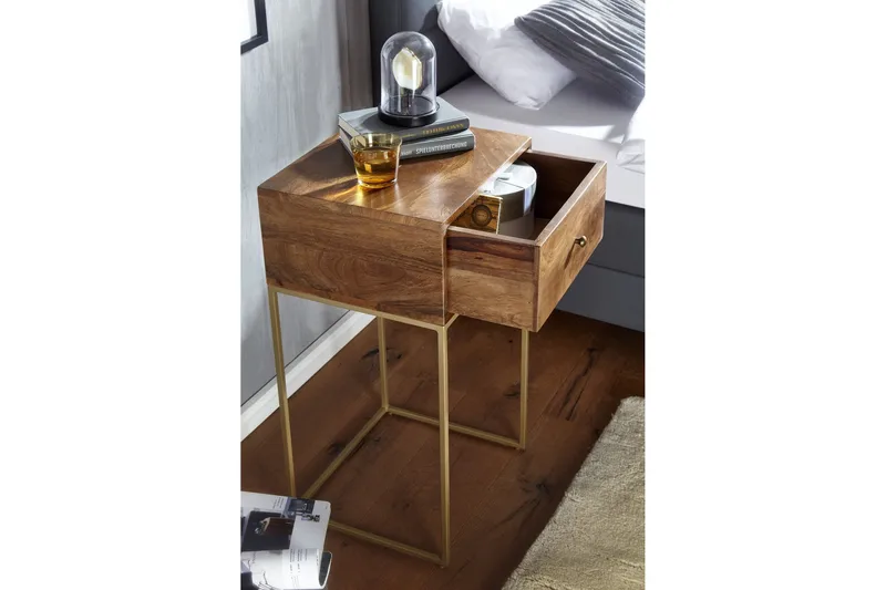 Seddik Sängbord 35 cm Rektangulär - Guld/Brun - Möbler - Bord & matgrupper - Avlastningsbord - Sängbord & nattduksbord