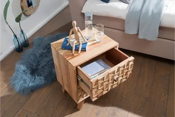Seufert Sängbord 44 cm med Förvaring och Lådor i Trä - Natur - Möbler - Bord & matgrupper - Avlastningsbord - Sängbord & nattduksbord