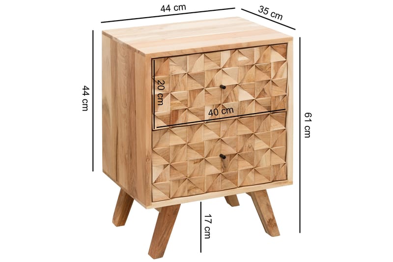 Seufert Sängbord 44 cm med Förvaring och Lådor i Trä - Natur - Möbler - Bord & matgrupper - Avlastningsbord - Sängbord & nattduksbord