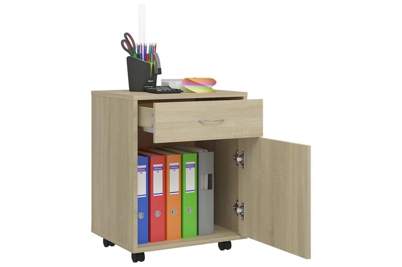 Skåp med hjul sonoma-ek 45x38x54 cm spånskiva - Brun - Möbler - Bord & matgrupper - Avlastningsbord - Sängbord & nattduksbord