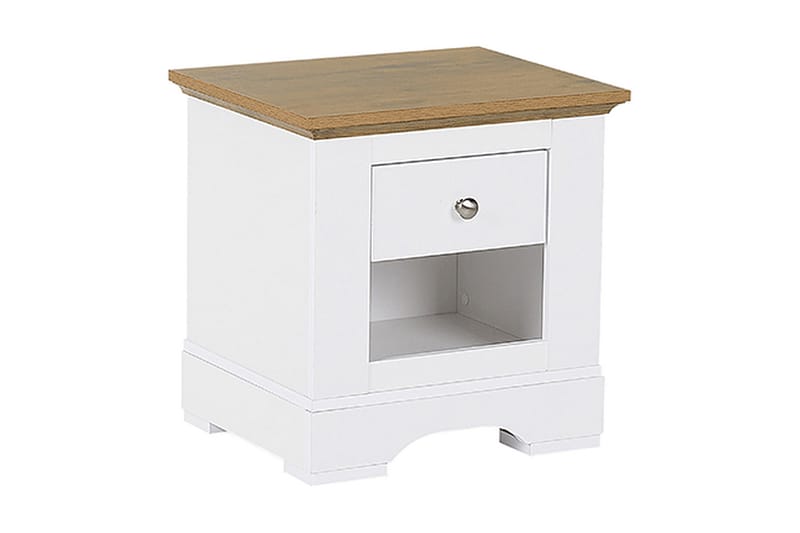 Strutton Sängbord 48 cm med Förvaring Låda + Hylla - Vit/Brun - Möbler - Bord & matgrupper - Avlastningsbord - Sängbord & nattduksbord