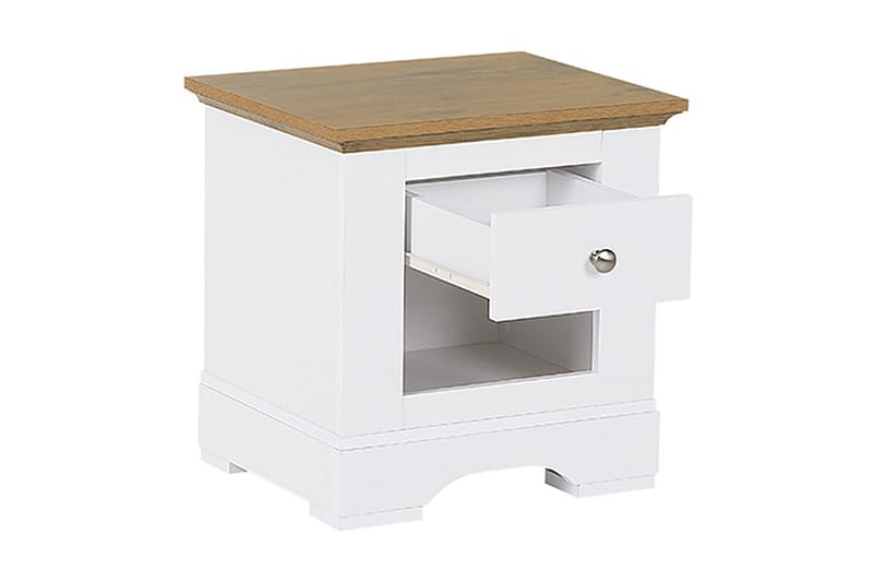 Strutton Sängbord 48 cm med Förvaring Låda + Hylla - Vit/Brun - Möbler - Bord & matgrupper - Avlastningsbord - Sängbord & nattduksbord