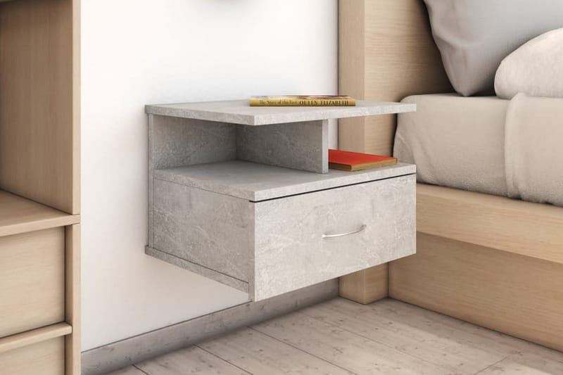 Svävande sängbord 2 st betonggrå 40x31x27 cm spånskiva - Grå - Möbler - Bord & matgrupper - Avlastningsbord - Sängbord & nattduksbord