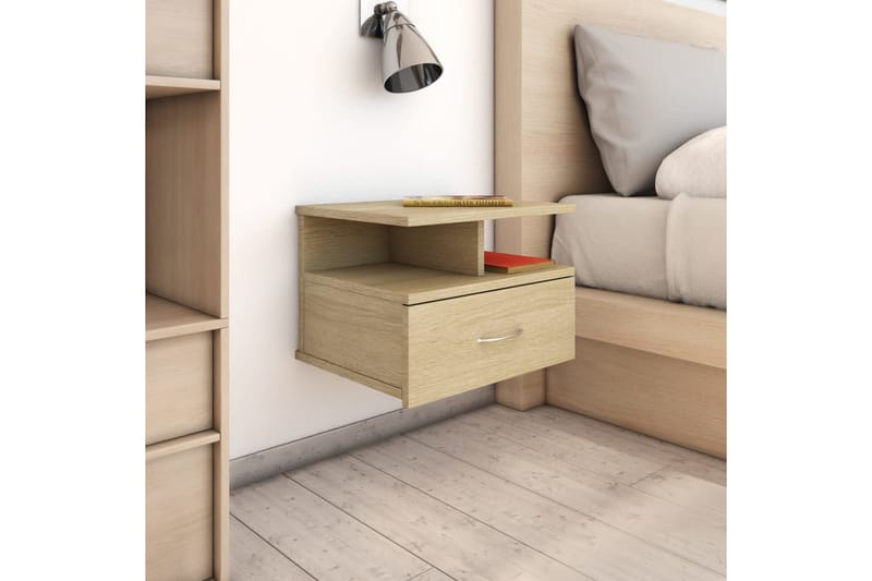 Svävande sängbord 2 st sonoma-ek 40x31x27 cm spånskiva - Brun - Möbler - Bord & matgrupper - Avlastningsbord - Sängbord & nattduksbord