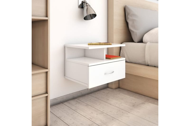 Svävande sängbord vit högglans 40x31x27 cm spånskiva - Vit högglans - Möbler - Bord & matgrupper - Avlastningsbord - Sängbord & nattduksbord