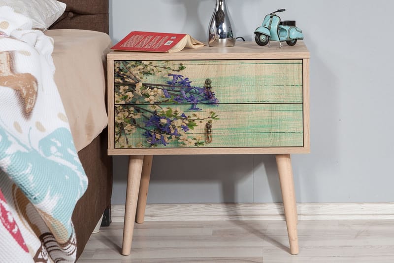 Vellavie Sängbord 60 cm med Förvaring 2 Lådor Körsbärsblom - Teak - Möbler - Bord & matgrupper - Avlastningsbord - Sängbord & nattduksbord
