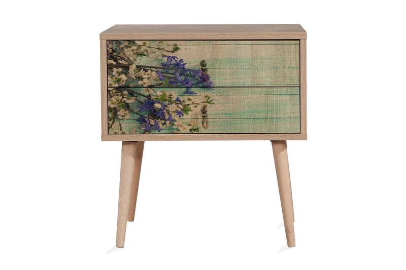 Vellavie Sängbord 60 cm med Förvaring 2 Lådor Körsbärsblom - Teak - Möbler - Bord & matgrupper - Avlastningsbord - Sängbord & nattduksbord