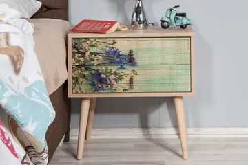 Vellavie Sängbord 60 cm med Förvaring 2 Lådor Körsbärsblom - Teak - Möbler - Bord & matgrupper - Avlastningsbord - Sängbord & nattduksbord