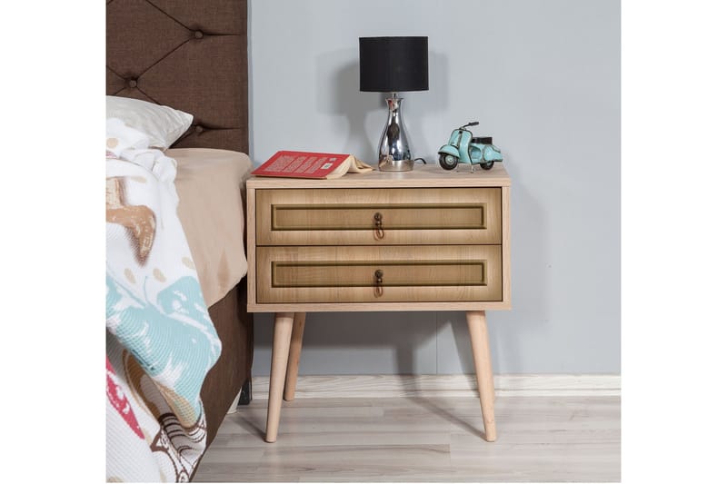 Vellavie Sängbord 60 cm med Förvaring 2 Lådor Ram - Brun - Möbler - Bord & matgrupper - Avlastningsbord - Sängbord & nattduksbord