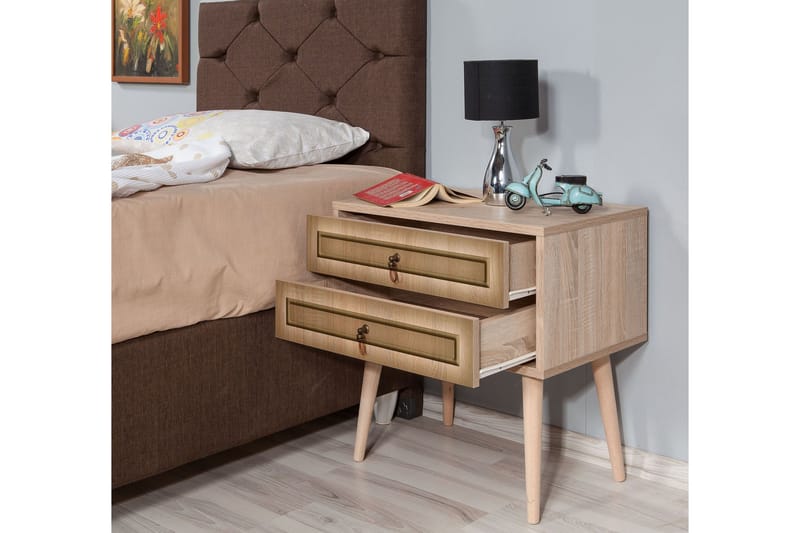 Vellavie Sängbord 60 cm med Förvaring 2 Lådor Ram - Brun - Möbler - Bord & matgrupper - Avlastningsbord - Sängbord & nattduksbord
