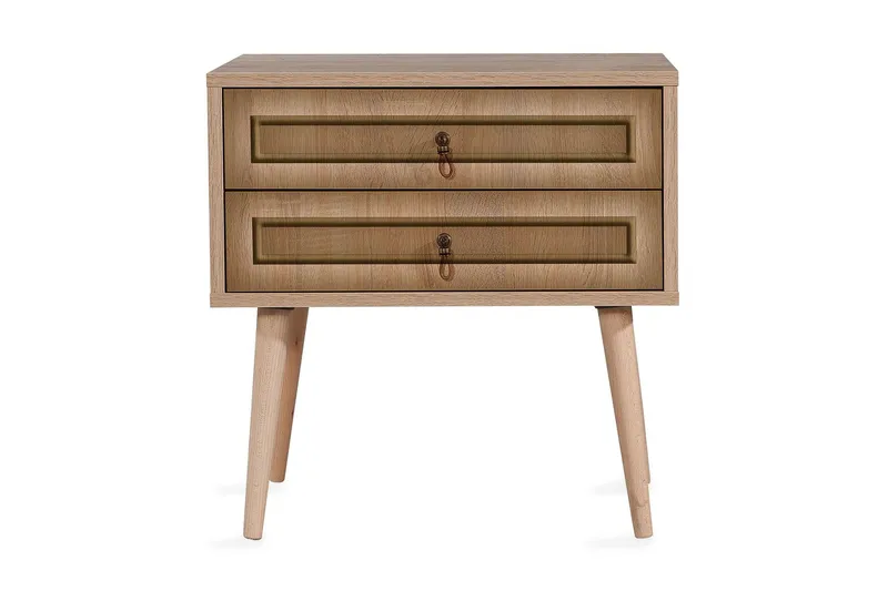 Vellavie Sängbord 60 cm med Förvaring 2 Lådor Ram, Brun