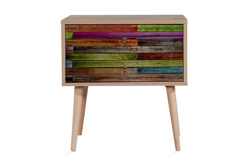 Vellavie Sängbord 60 cm med Förvaring 2 Lådor Regnbågspanel, Röd/Grön